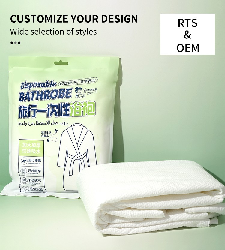 Private Label 100cm Biodegradable Disposable Bathrobe Pearl pattern Eco friendly Robe with Sleeves for beauty Hotel Spa SY782