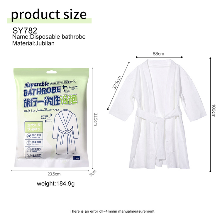 Private Label 100cm Biodegradable Disposable Bathrobe Pearl pattern Eco friendly Robe with Sleeves for beauty Hotel Spa SY782