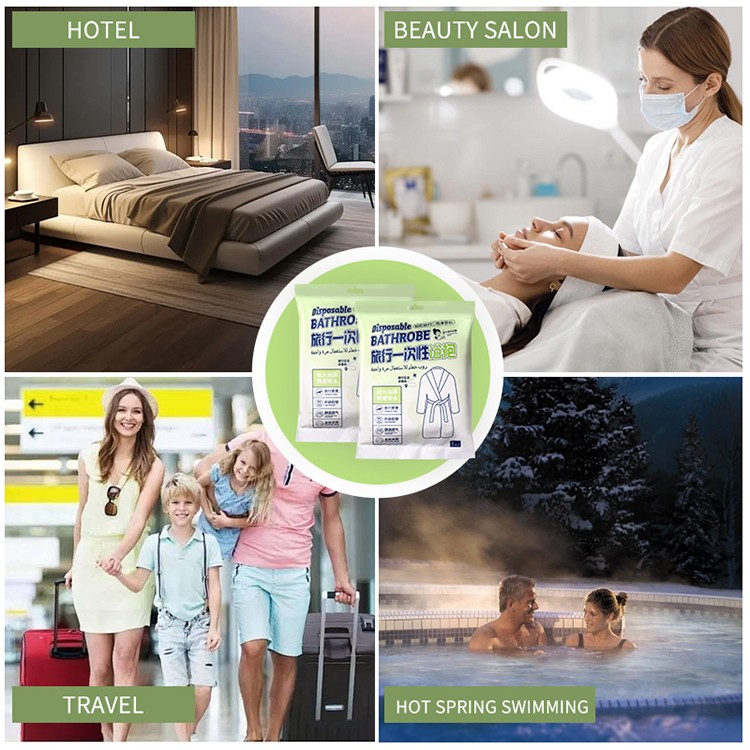 Private Label 100cm Biodegradable Disposable Bathrobe Pearl pattern Eco friendly Robe with Sleeves for beauty Hotel Spa SY782