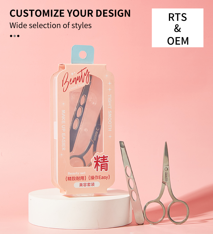 Custom Stainless Steel Slanted Eyelash Tweezers  JJF15 Private Label Lash Extension Tools Regular Tip Makeup Scissors for Eyebrow