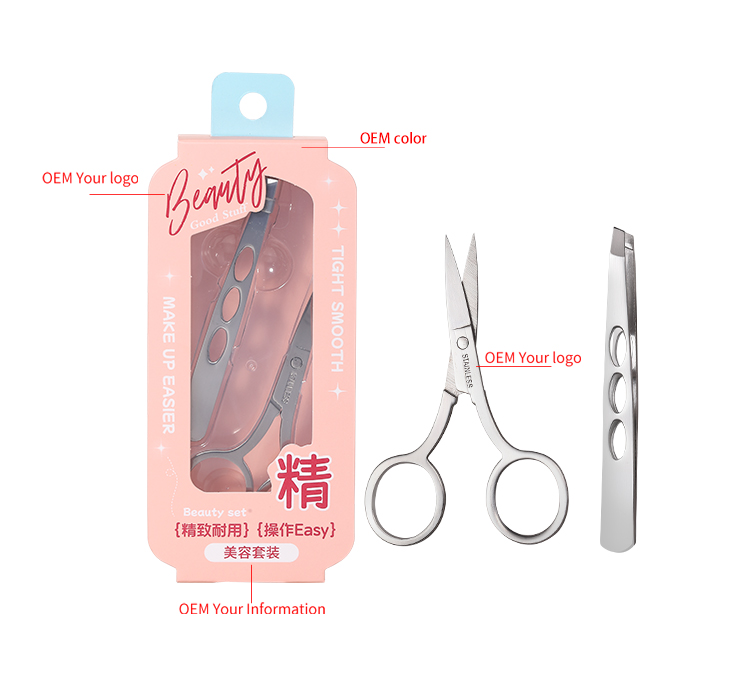 Custom Stainless Steel Slanted Eyelash Tweezers  JJF15 Private Label Lash Extension Tools Regular Tip Makeup Scissors for Eyebrow