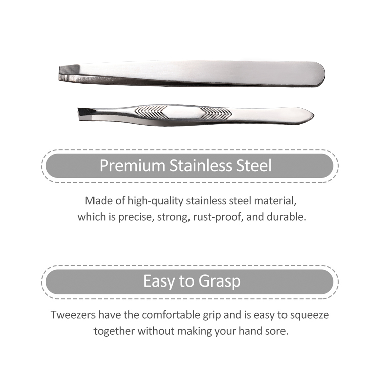 LMLTOP 2-Piece Flat Slanted Stainless Steel Eyebrow Tweezers Set JJF17 Beauty Tool for Hair Removal and Eyelash Care Model