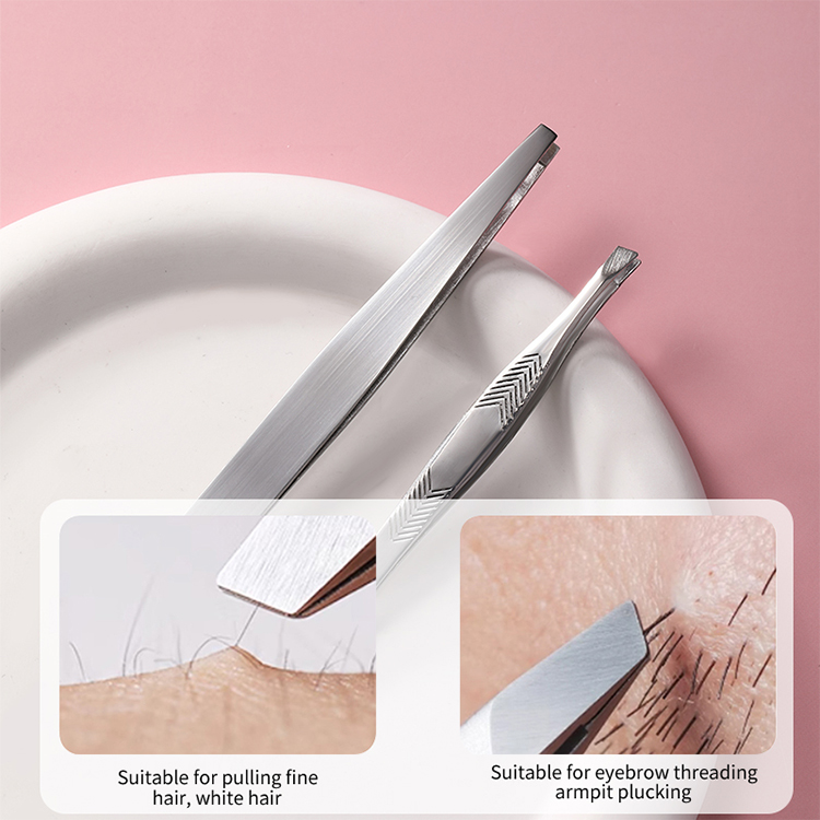 LMLTOP 2-Piece Flat Slanted Stainless Steel Eyebrow Tweezers Set JJF17 Beauty Tool for Hair Removal and Eyelash Care Model