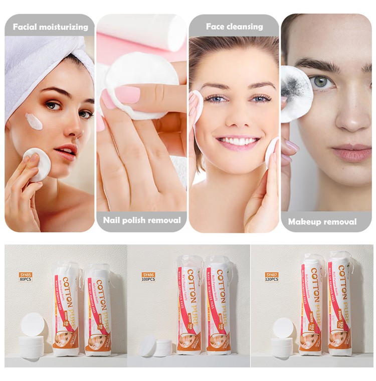 Disposable 100% Pure Non-Fluorescent Organic Cleaning Makeup Remover Pads Eco-Friendly 80pcs 3-Layer Super Soft High Cotton Pads SY485/SY486/SY487