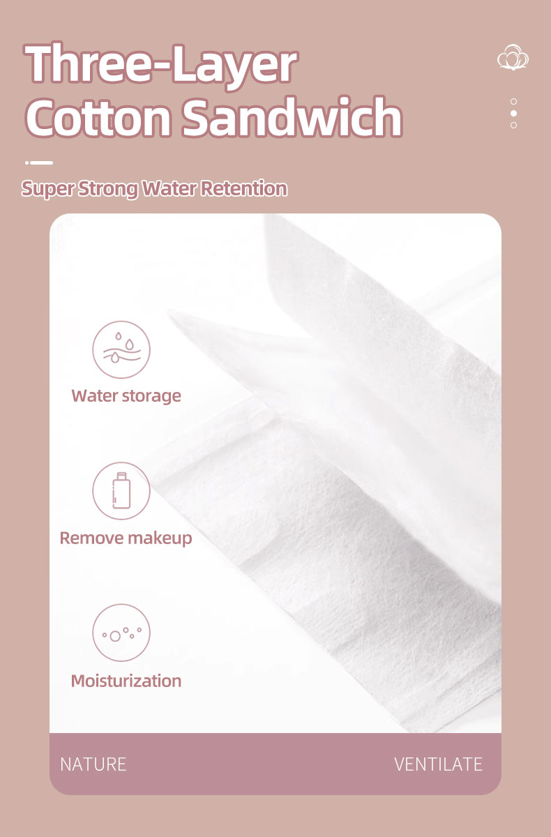 Manufacturer Extra Thick Makeup Remover Pads biodegradable non woven saving water Organic square face cleansing cotton pads V07 V08