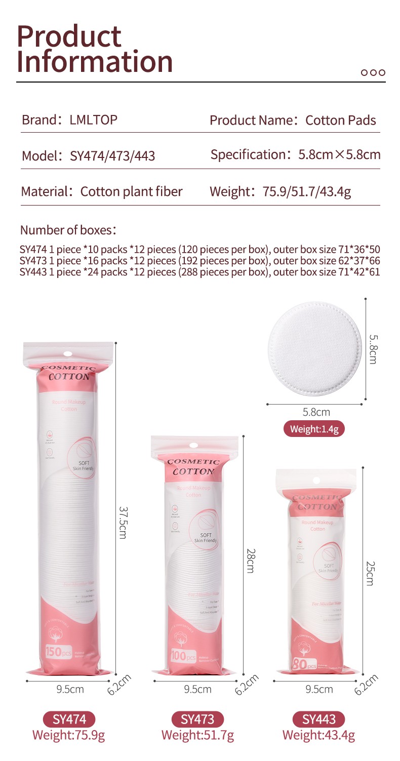 80/150 Pcs Disposable Sandwich Cotton 3 Layer Nail Art Beauty Facial Cleansing Paper Cotton Pads Soft Makeup Remover Pads SY443 SY473 SY474