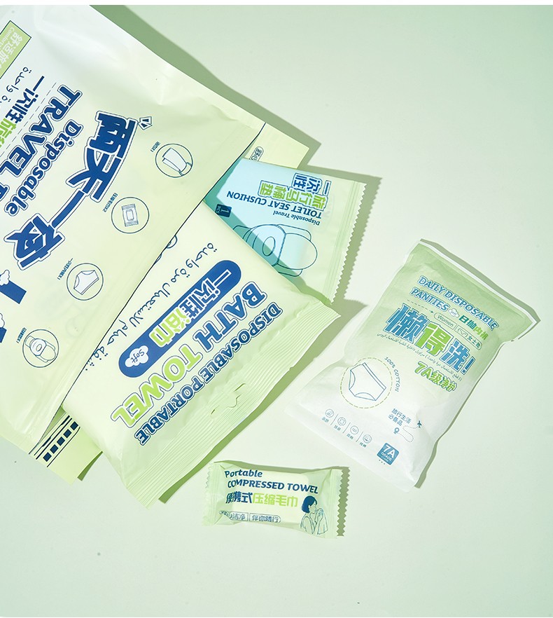5in1 Disposable Travel Essential Kit No fluorescent agent Compressed Face Towel Bath Towel Women Underwear for Hotel Salon Use SY795