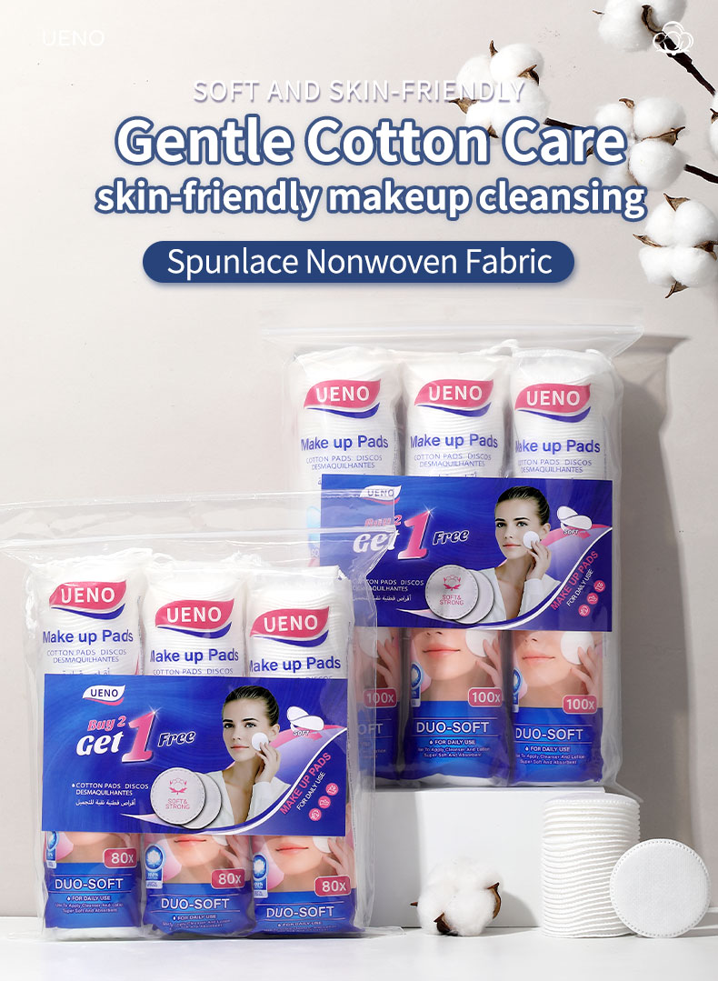 UENO 80/100pcs Pack Natural 3-Layer Round Cotton Pads Disposable Face Cotton Pad for Face Skin Care