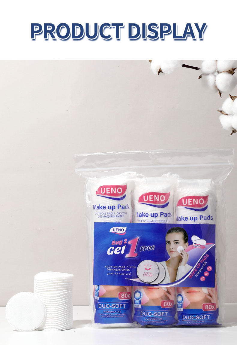 UENO 80/100pcs Pack Natural 3-Layer Round Cotton Pads Disposable Face Cotton Pad for Face Skin Care