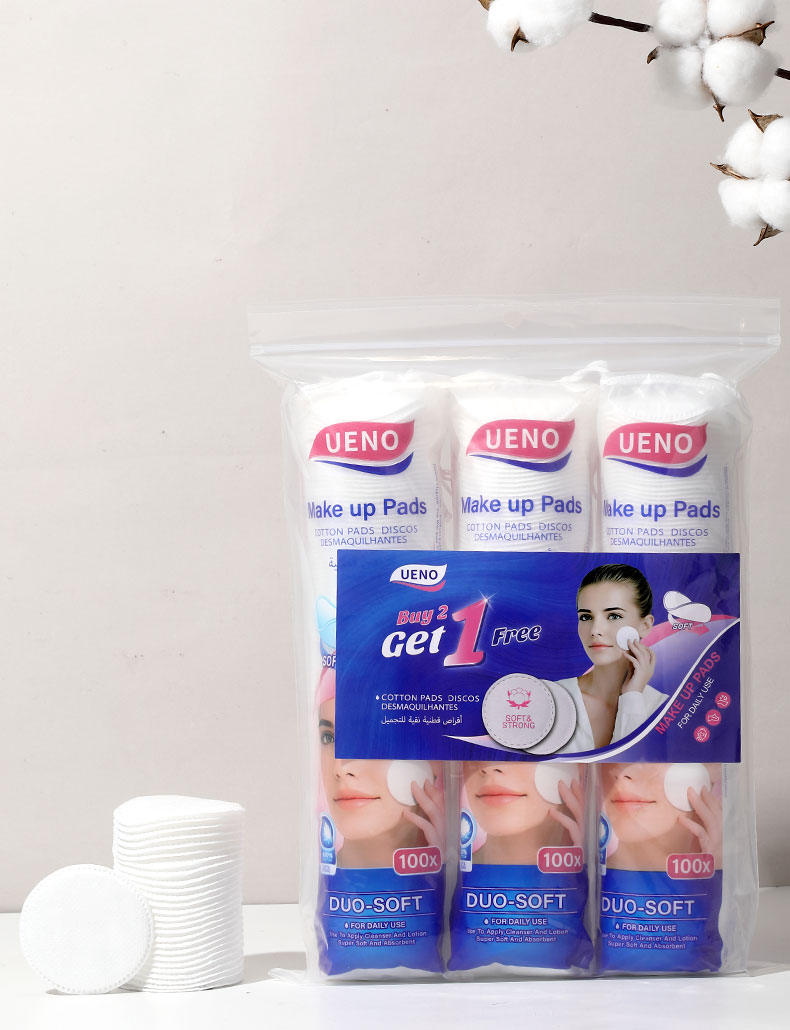 UENO 80/100pcs Pack Natural 3-Layer Round Cotton Pads Disposable Face Cotton Pad for Face Skin Care