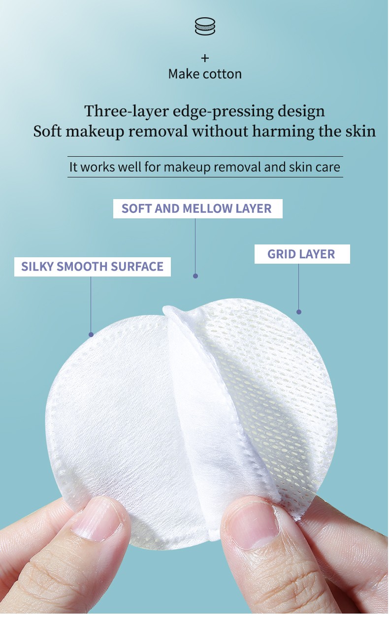 Factory Direct 100pcs 3in1/Pack 3-layer Round Cosmetic Cotton Pads Disposable Sandwich Facial Cleansing Makeup Remover Pad SY430