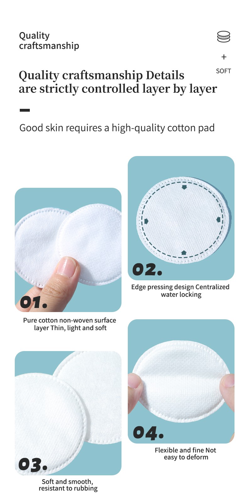 Factory Direct 100pcs 3in1/Pack 3-layer Round Cosmetic Cotton Pads Disposable Sandwich Facial Cleansing Makeup Remover Pad SY430