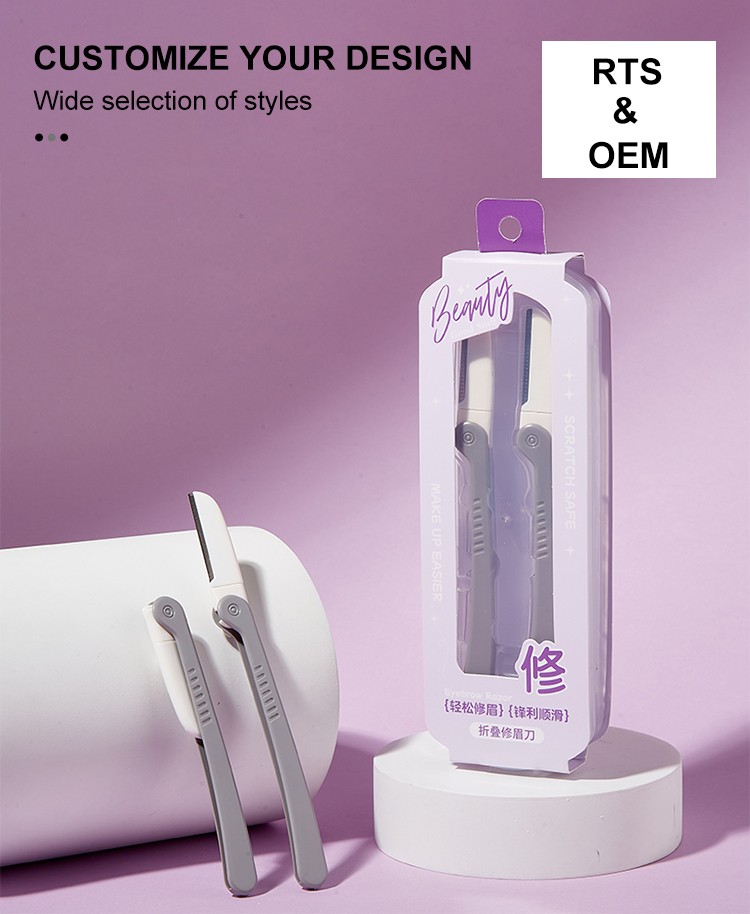 Factory Price Stainless Steel Slanted Tip Beauty Care Facial Eyebrow Razor for Shaving and Hair Removal Trimmer Grooming Tools JJF06