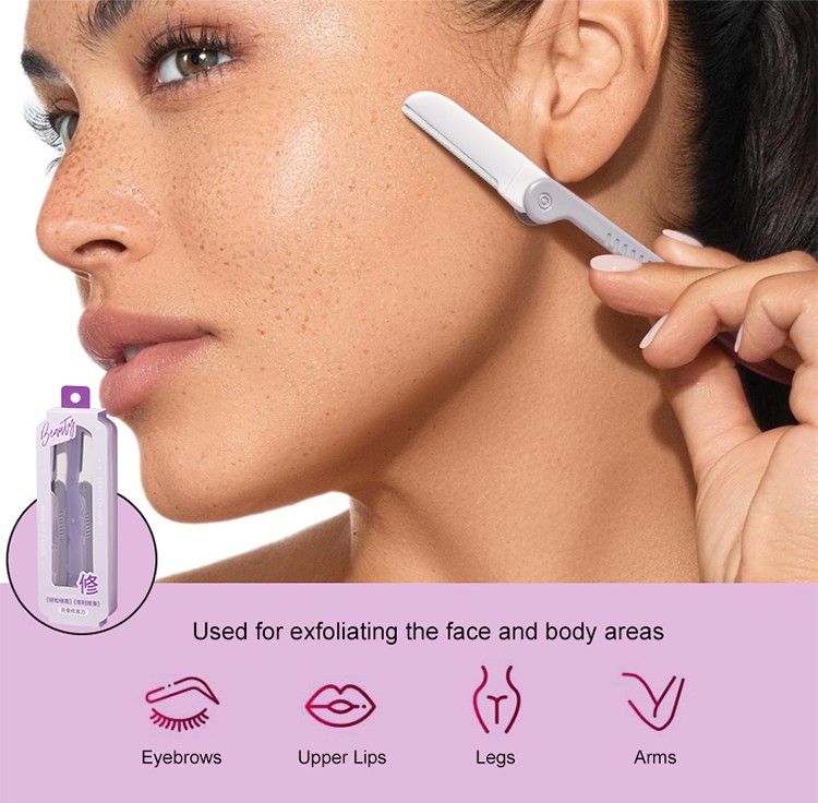 Factory Price Stainless Steel Slanted Tip Beauty Care Facial Eyebrow Razor for Shaving and Hair Removal Trimmer Grooming Tools JJF06