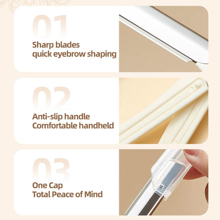 3in1 Makeup Eyebrow Trimmer Stainless Steel Straight Waterproof Blade Safety Sleeve Dermaplane Eyebrow Shaver for Easy Grooming US05