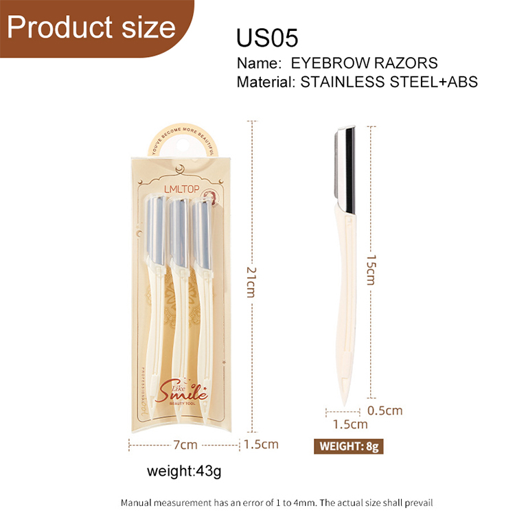 3in1 Makeup Eyebrow Trimmer Stainless Steel Straight Waterproof Blade Safety Sleeve Dermaplane Eyebrow Shaver for Easy Grooming US05