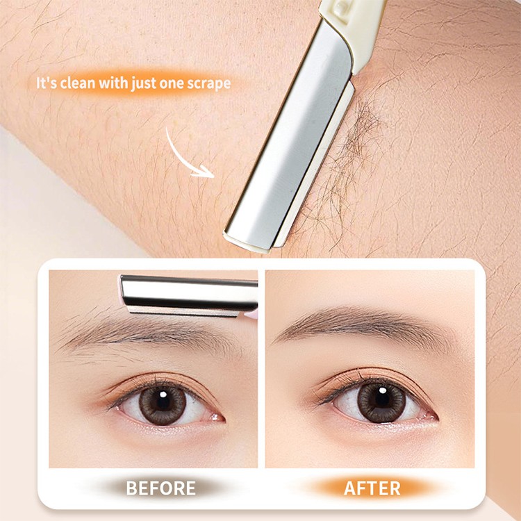 3in1 Makeup Eyebrow Trimmer Stainless Steel Straight Waterproof Blade Safety Sleeve Dermaplane Eyebrow Shaver for Easy Grooming US05