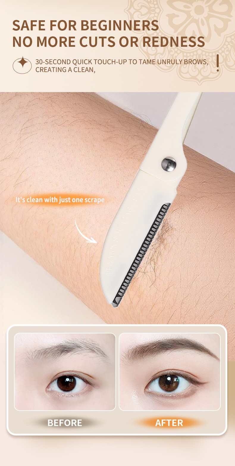 LMLTOP Stainless Steel Slanted Tip Foldable Shaver Razor Plastic Trimmers For Micro-micro Eyebrow Trimming Facial Hair US02