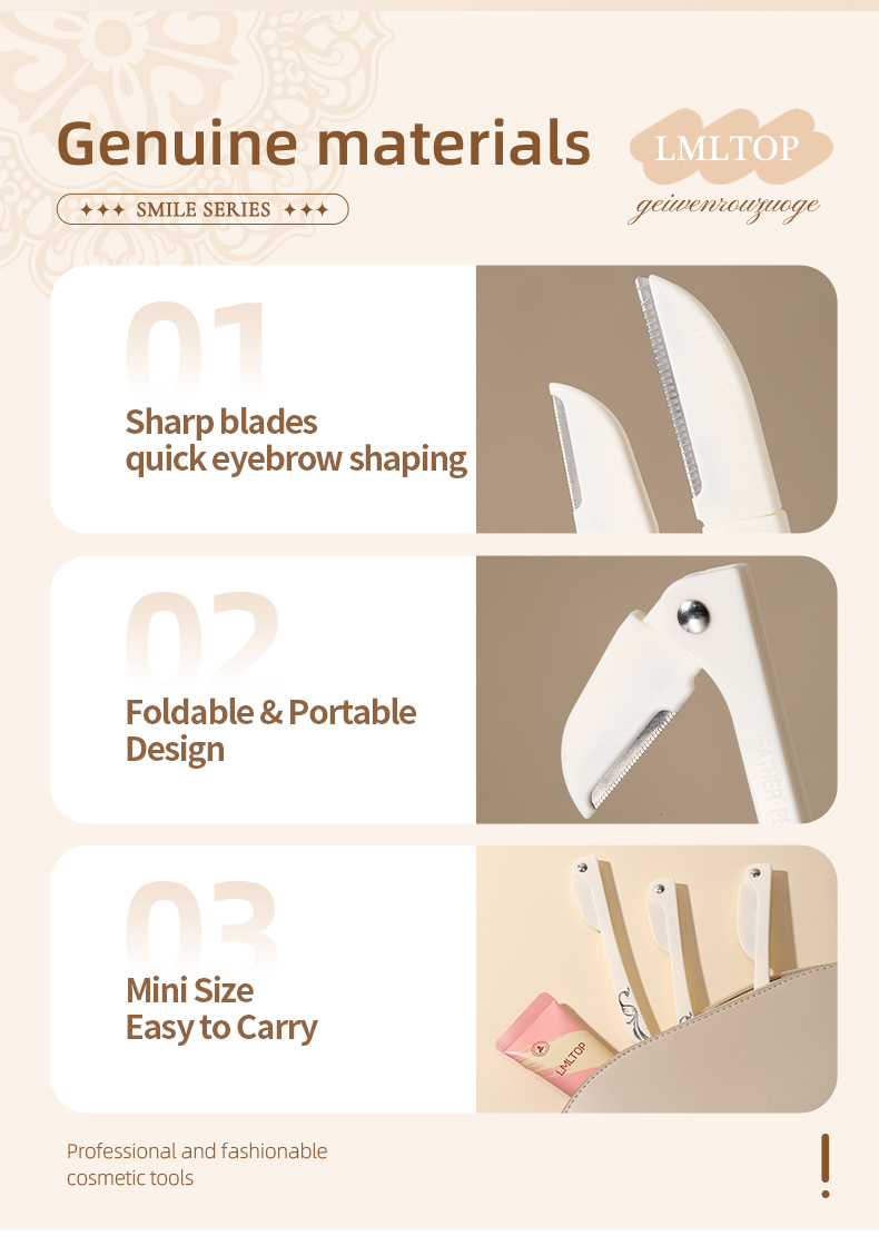 LMLTOP Stainless Steel Slanted Tip Foldable Shaver Razor Plastic Trimmers For Micro-micro Eyebrow Trimming Facial Hair US02