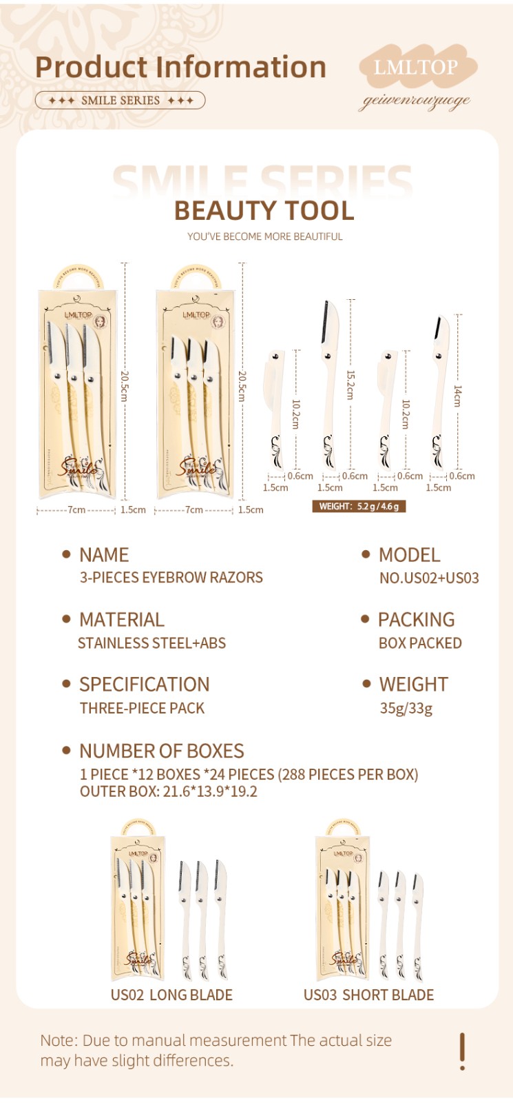 LMLTOP Stainless Steel Slanted Tip Foldable Shaver Razor Plastic Trimmers For Micro-micro Eyebrow Trimming Facial Hair US02