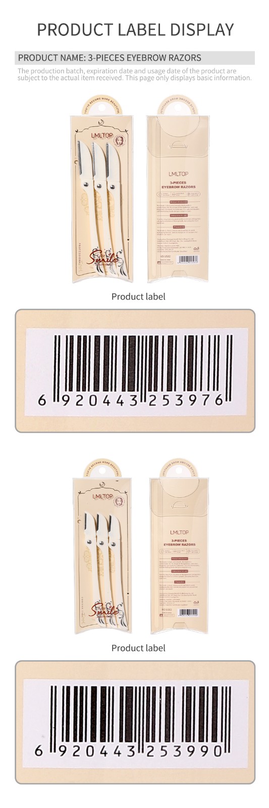 LMLTOP Stainless Steel Slanted Tip Foldable Shaver Razor Plastic Trimmers For Micro-micro Eyebrow Trimming Facial Hair US02