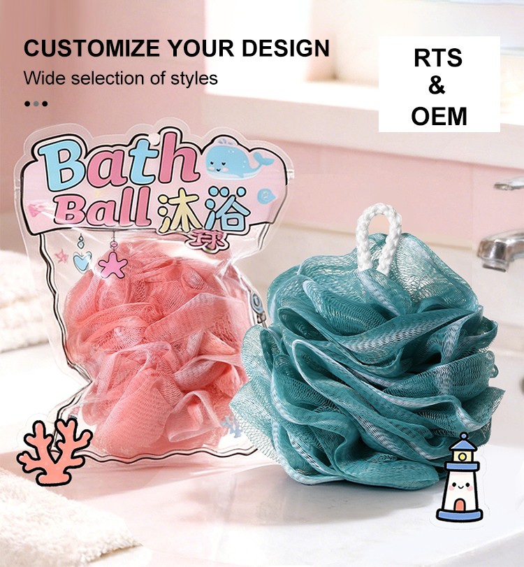 LMLTOP Hot Selling Exfoliating Bath Shower Sponge Loofah Ball Flower Mesh Pouf Clean Body Shower Scrubber Large Soft Sponge Y050