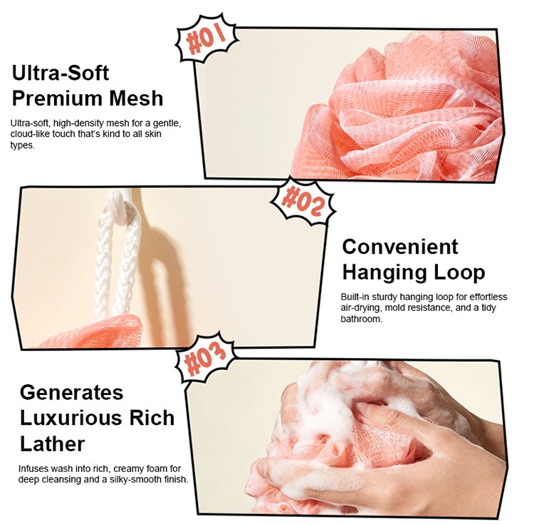 LMLTOP Hot Selling Exfoliating Bath Shower Sponge Loofah Ball Flower Mesh Pouf Clean Body Shower Scrubber Large Soft Sponge Y050