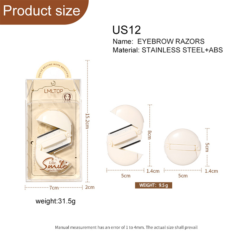 Portable 2in1 Folding Women's Eyebrow Razor Makeup Tool Kit Safe Stainless Steel Round Eyebrow Trimmer for Facial Hair Removal US12