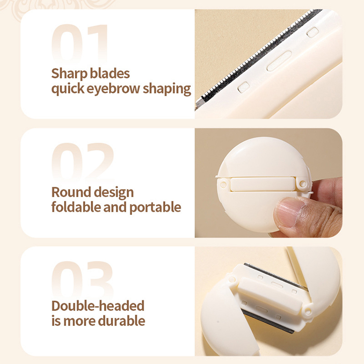 Portable 2in1 Folding Women's Eyebrow Razor Makeup Tool Kit Safe Stainless Steel Round Eyebrow Trimmer for Facial Hair Removal US12