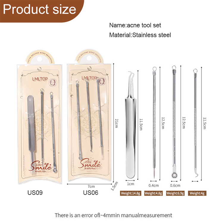 Professional Facial Pore Cleaner Acne Removal Kit Stainless Steel Facial Nose Pimple Extractor Tool Blackhead Remover ToolsUS06 US09
