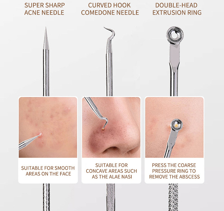 Professional Facial Pore Cleaner Acne Removal Kit Stainless Steel Facial Nose Pimple Extractor Tool Blackhead Remover ToolsUS06 US09