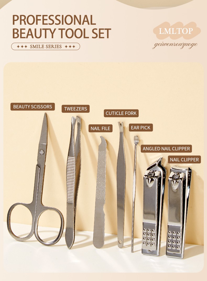 7 in 1 Nail Clipper Kit Stainless Steel Nail File Scissors Nail Clipper Travel Grooming Kit Manicure