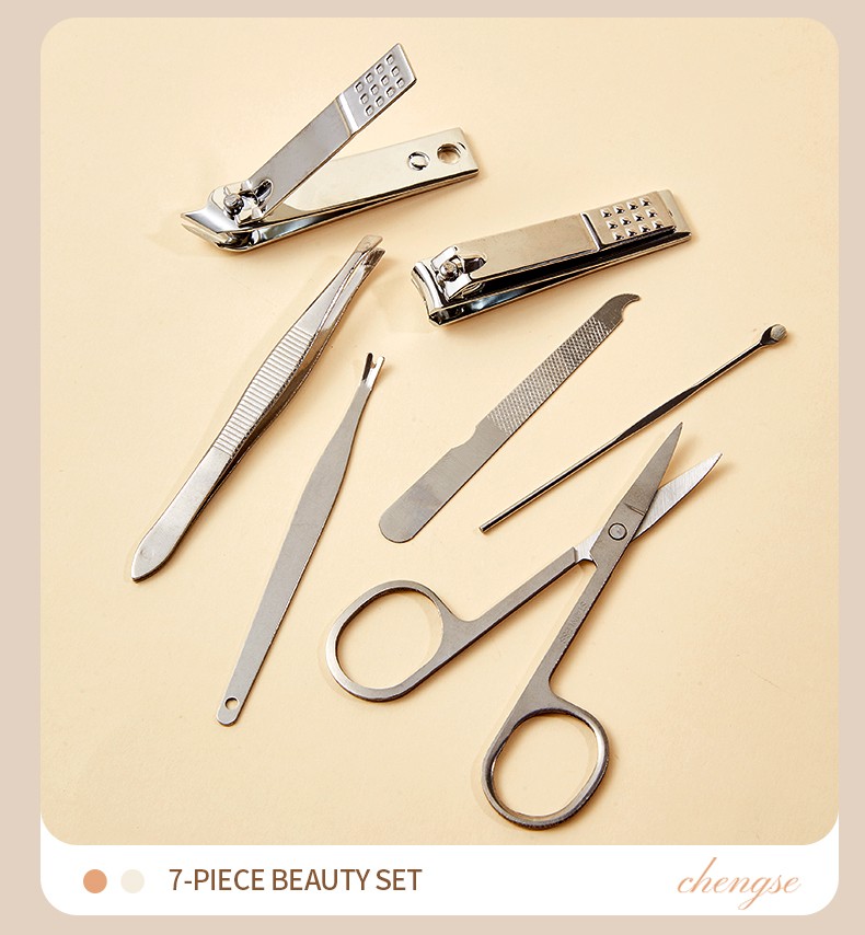 7 in 1 Nail Clipper Kit Stainless Steel Nail File Scissors Nail Clipper Travel Grooming Kit Manicure
