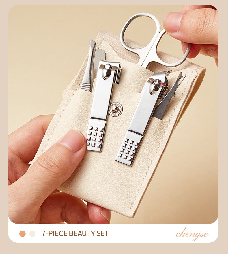 7 in 1 Nail Clipper Kit Stainless Steel Nail File Scissors Nail Clipper Travel Grooming Kit Manicure