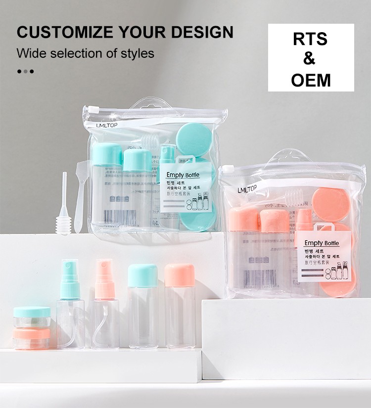 Wholesale Mini Travel Bottle Set 8in1 Empty Travel Bottles Leak Proof Cosmetic Liquid Dispenser with Spray Pump