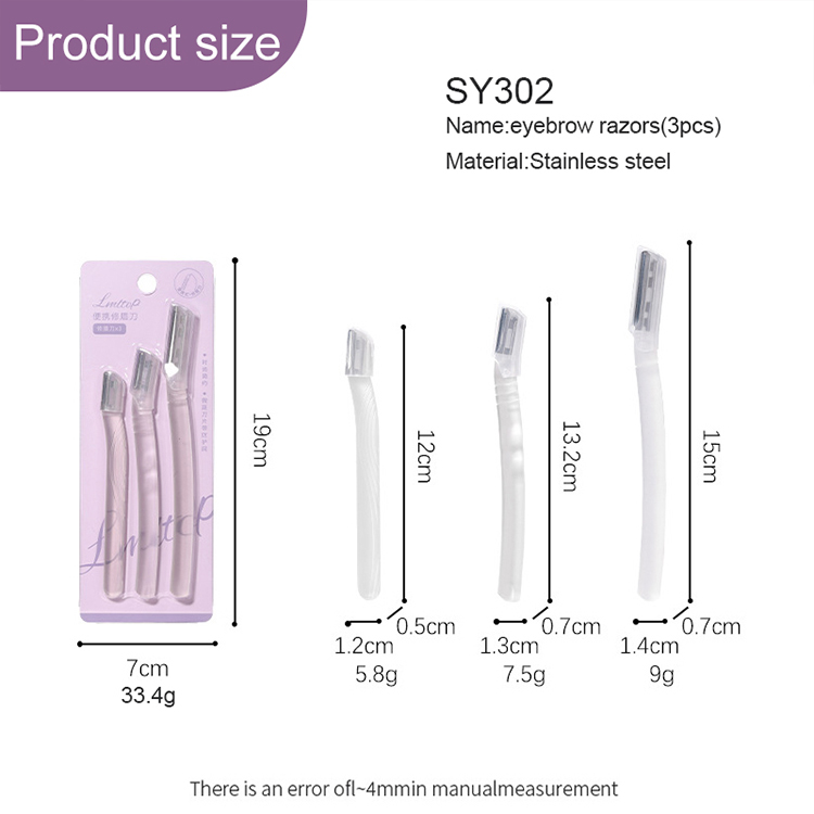 New Fashion 3pcs Women Dermaplane Face Hair Remover Razor For Eyebrows Custom Logo Eye Brow Trimmer Set SY302