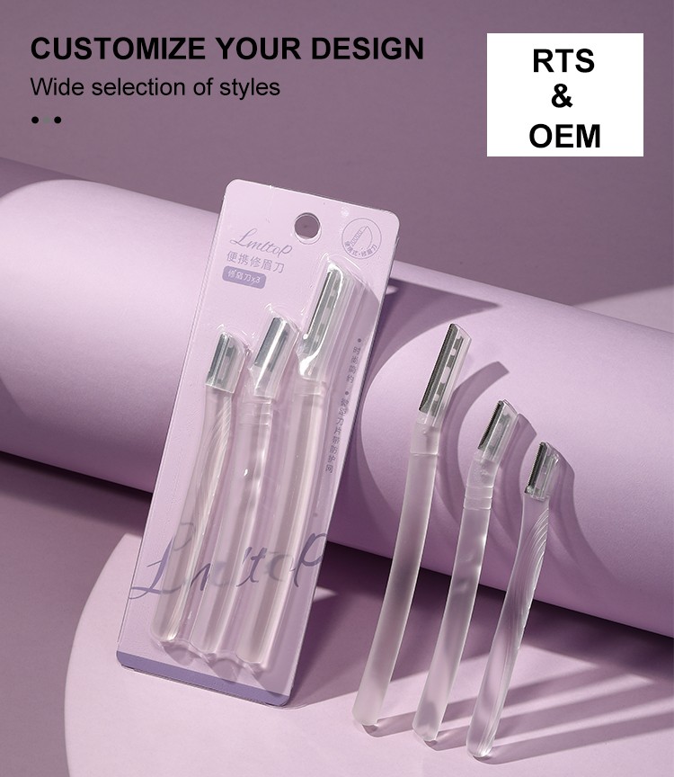 New Fashion 3pcs Women Dermaplane Face Hair Remover Razor For Eyebrows Custom Logo Eye Brow Trimmer Set SY302