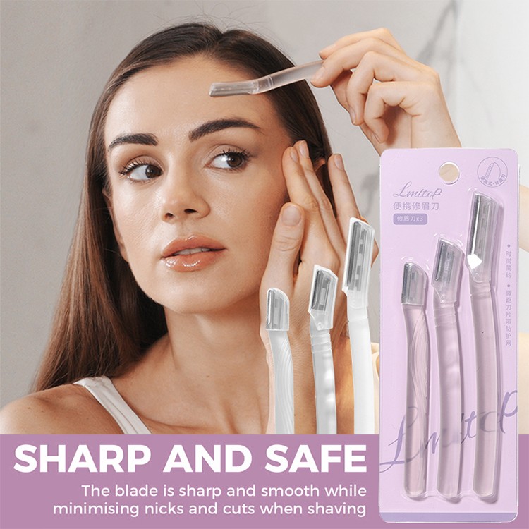 New Fashion 3pcs Women Dermaplane Face Hair Remover Razor For Eyebrows Custom Logo Eye Brow Trimmer Set SY302
