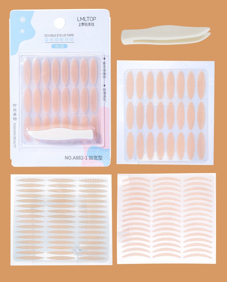 Private Label Eyes Beauty Tool Double Eyelid Tape 96pcs Breathable Invisible Lace Double Eyelid Stickers With Tweezers A882