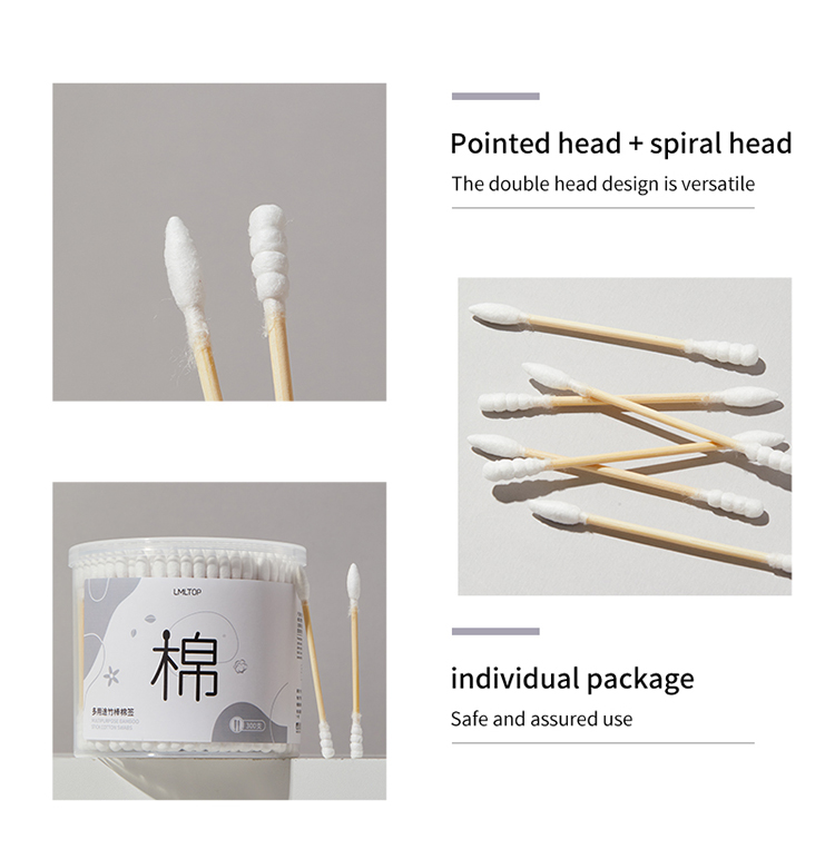 Lameila Multipurpose Daily Use Makeup Remover Cleaning Stick Soft Cotton Swab Pointed Tip Spiral Double Tipped 300pcs Cotton Bud B0140