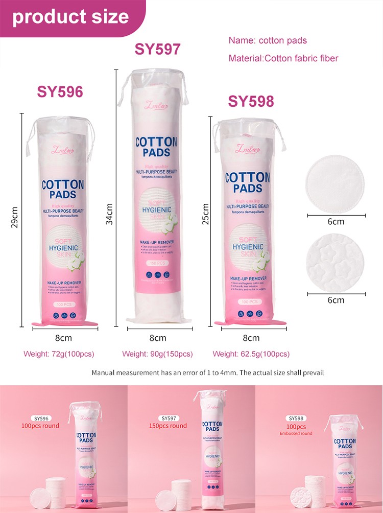 Wholesale 100 Count Disposable Facial Cleansing 3 Layer High Quality Cotton Pads for Makeup Remover Skin Care Cosmetic SY596