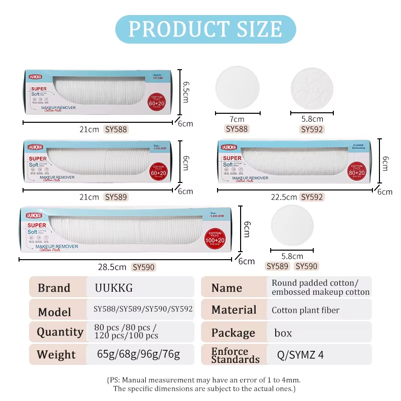 80/120PCS Disposable Organic Cotton Lint-Free Premium Facial round makeup remover Cosmetic cotton pads For Face Eye cleansing SY588-SY592