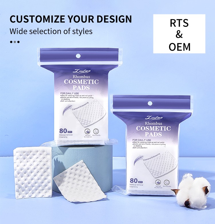 80pcs 8*6CM diamond-shaped embossed makeup cotton pads 3 layers makeup remover face cotton cleansing pad For Skin Care SY691