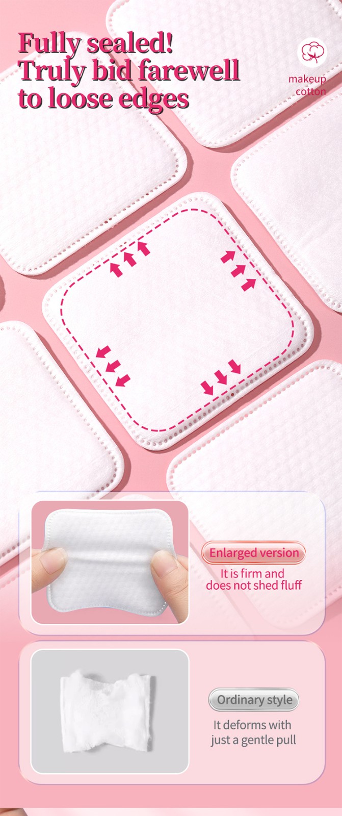 LMLTOP 7.5cm Large Square Cosmetic Pads Cotton Pads Pearl Texture Water Saving Face nail Lip Makeup Pad For Spa