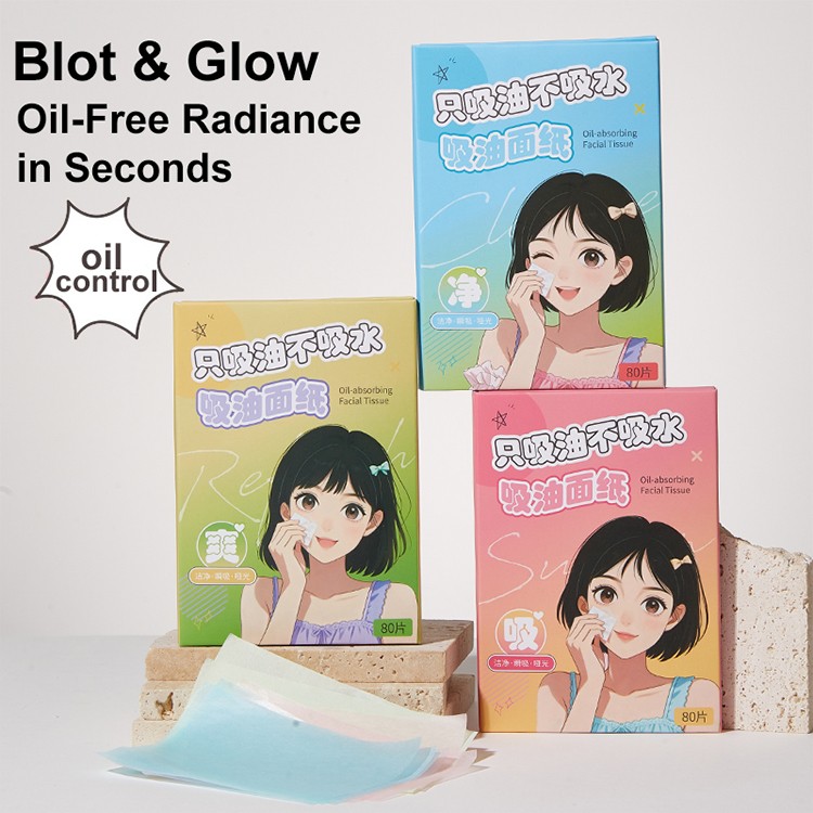 Hot Sell 80pcs Portable Travel Pack Oil Absorbing Paper Tissue Facial Blotting Sheets for Face Oily Skin Shine Control SY046