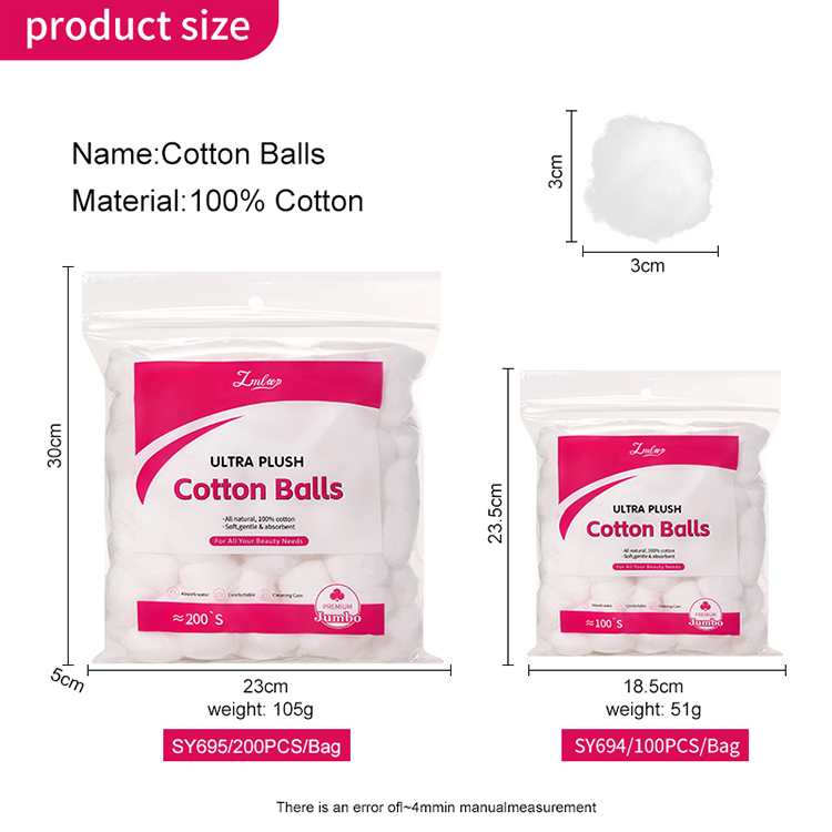 Premium 100% Pure Cotton Balls wholesale Non-fluorescent Skin-friendly cotton pads for Beauty Facial Cleansing Daily Use SY694 sy695