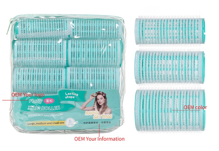 LMLTOP Hot Sale 8 in 1 Multi-Size Heatless Plastic Hair Roller Set C294 Reusable Self-Holding DIY Salon Hairdressing Hair Curler C294