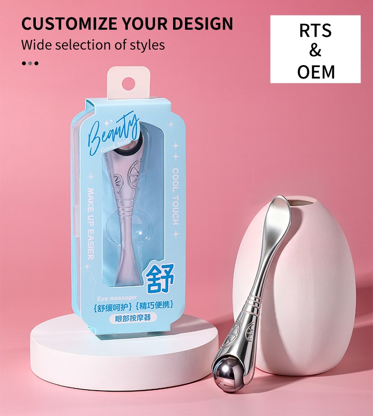 Silver Ice Massage Cooling Eye Roller JJF20 Stick Portable Anti-aging Facial Stainless Steel Ice Globes for Beauty Skin Care JJF20