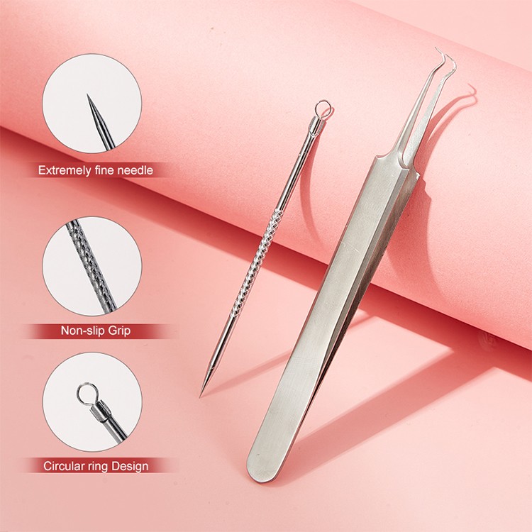 Stainless Steel Blackhead Needle JJF19 Tweezers 2 Pcs/Set Pimple Removal Tweezer Facial Care Tool Kit for Nose Acne Treatment