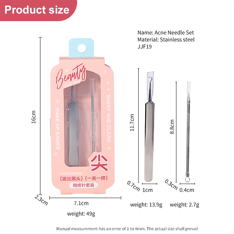 Stainless Steel Blackhead Needle JJF19 Tweezers 2 Pcs/Set Pimple Removal Tweezer Facial Care Tool Kit for Nose Acne Treatment